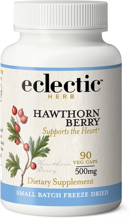 Non-GMO Eclectic Institute Hawthorn Berry Capsules - Cardiovascular Support - 90 Count