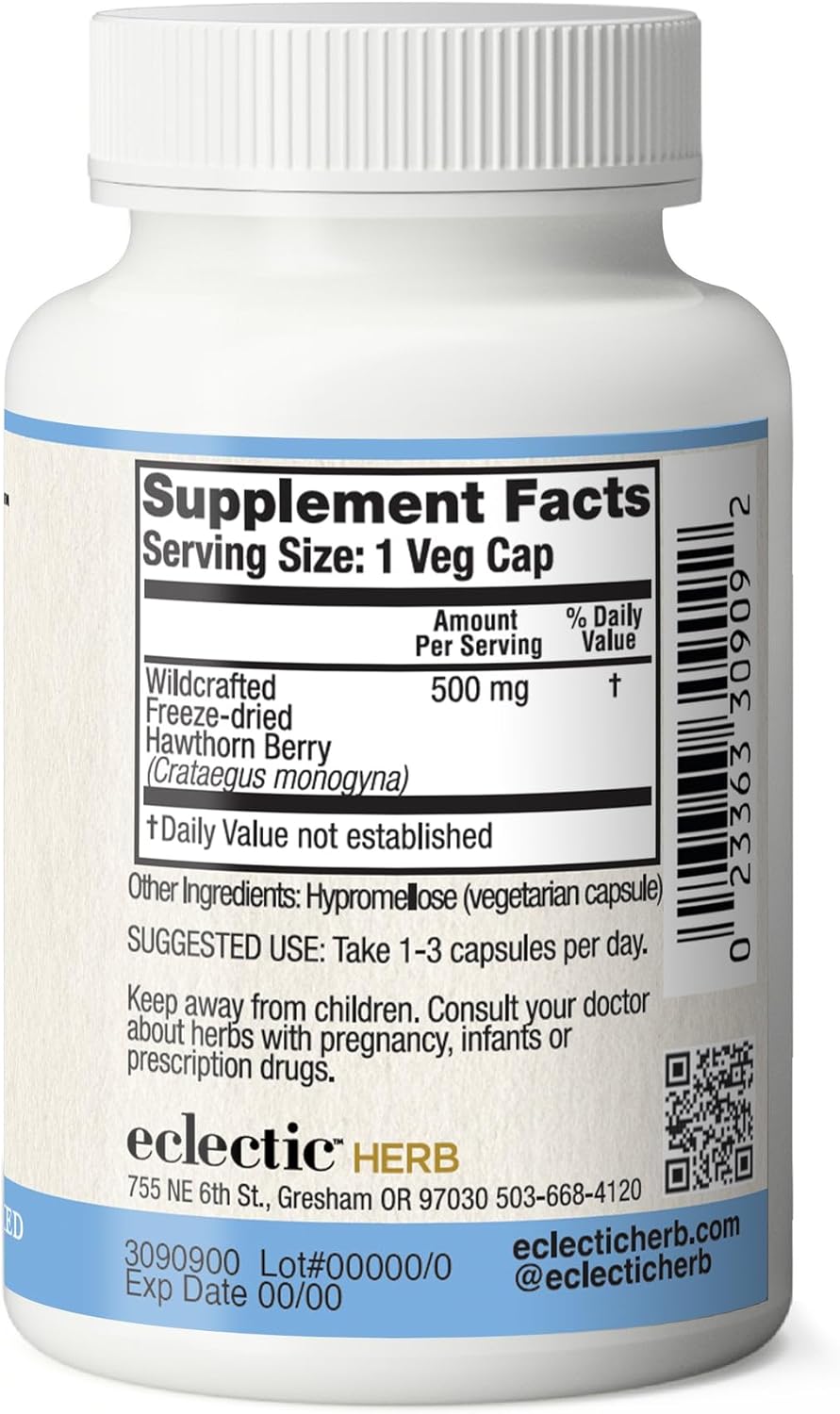 Non-GMO Eclectic Institute Hawthorn Berry Capsules - Cardiovascular Support - 90 Count