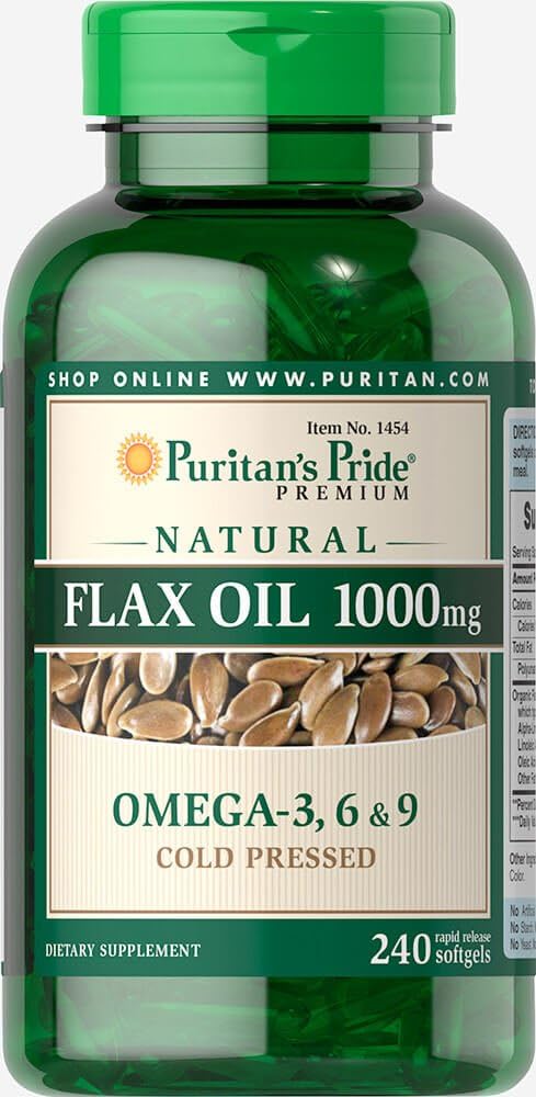 Non-GMO Flax Oil Softgels 1000mg - 240 Count, Rapid Release, Puritan's Pride Natural Formula