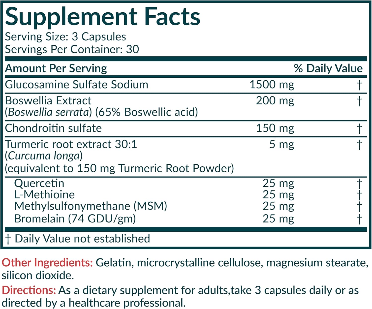Non-GMO Glucosamine Chondroitin Turmeric & MSM Joint Formula - 90 Capsules, Enhances Joint Health & Mobility