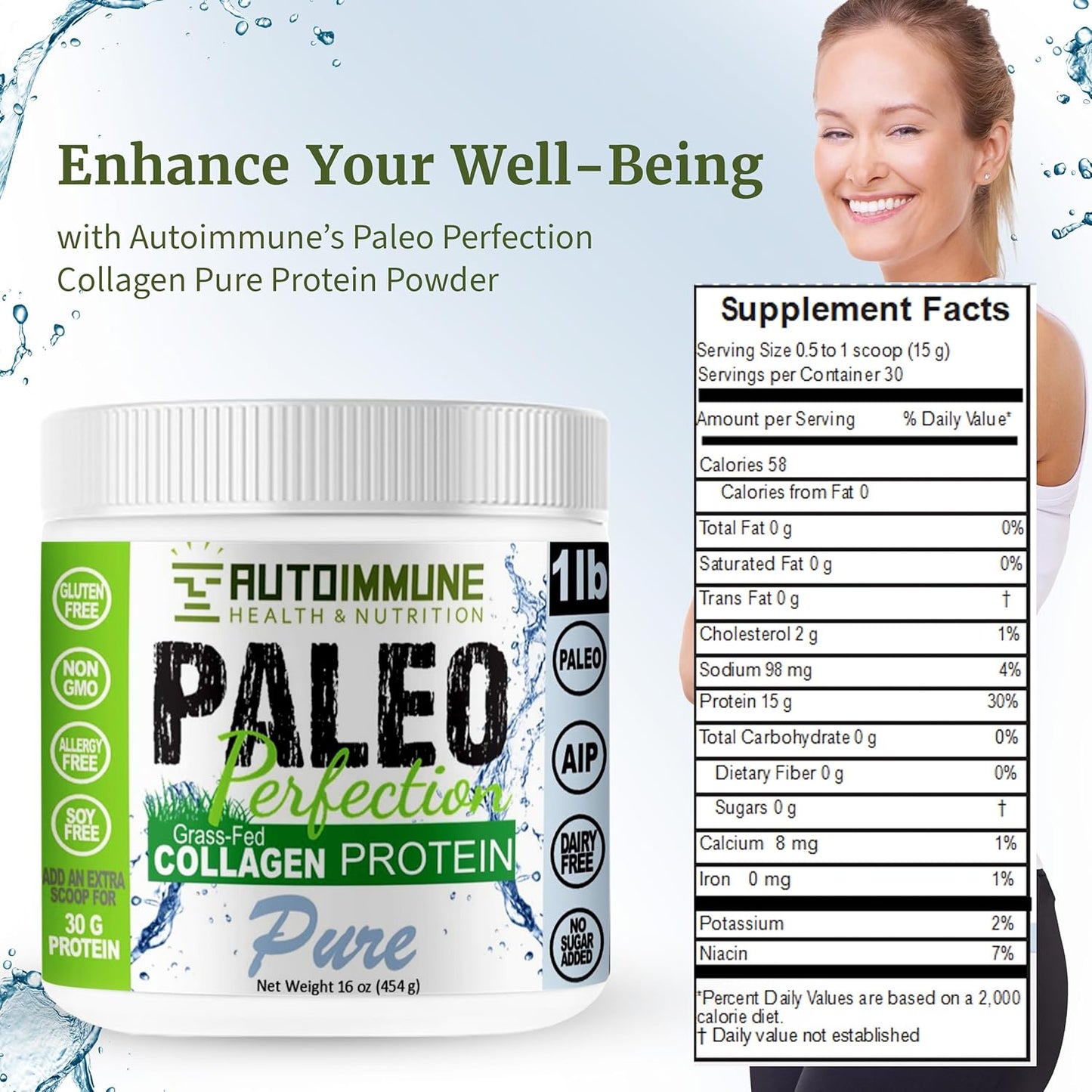 Non GMO Grass-Fed Beef Collagen Protein Powder for Autoimmune Health & Nutrition - 1 lb - Women & Men - Soy, Gluten, Dairy Free