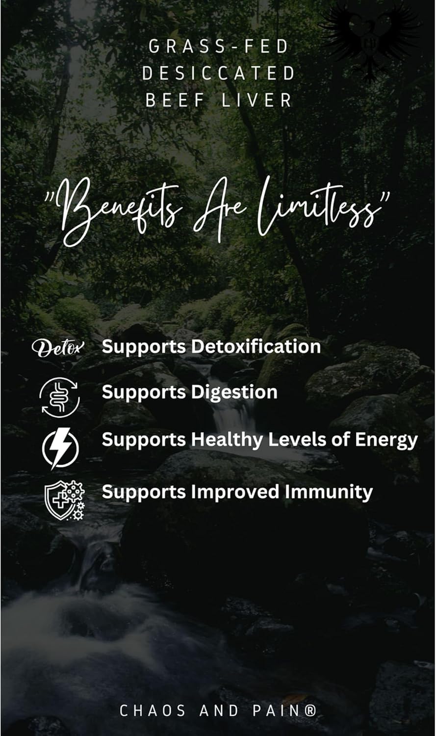 Non-GMO Grass-Fed Beef Liver Capsules for Energy, Wellness, Detox, Digestion, Immunity - 180 Capsules