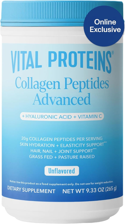 Non-GMO Grass Fed Collagen Powder with Hyaluronic Acid and Vitamin C - 9.33oz Unflavored Supplement