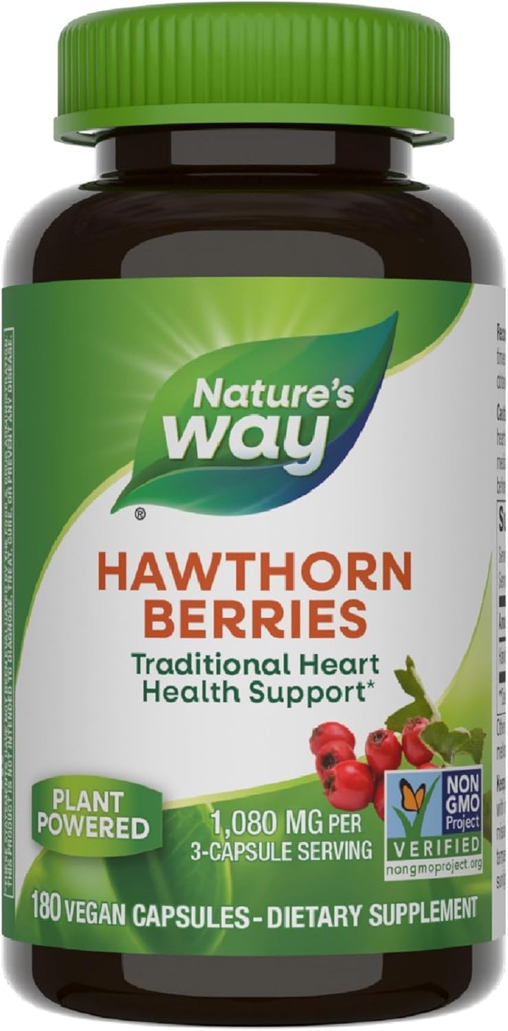 Non-GMO Hawthorn Berry Capsules for Heart Health Support - Herbal Supplement - 180 Vegan Capsules - Gluten Free