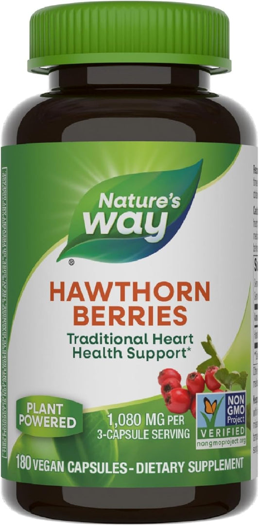 Non-GMO Hawthorn Berry Capsules for Heart Health Support - Herbal Supplement - 180 Vegan Capsules - Gluten Free