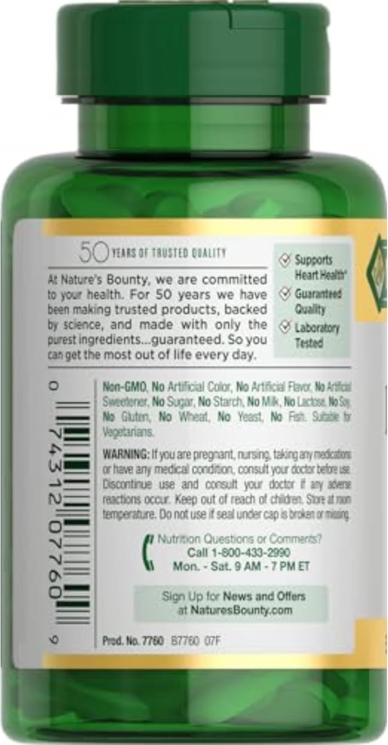 Non-GMO L-Arginine 1000mg Tablets for Blood Flow Support - Nature's Bounty, Gluten Free, 50 Count