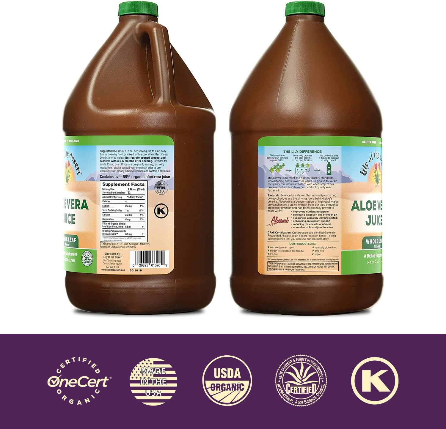Non-GMO Lily Of The Desert Aloe Vera Juice - 64 Fl Oz Whole Leaf Filtered Drink with Digestive Enzymes for Gut Health, Stomach Relief, and Glowing Skin