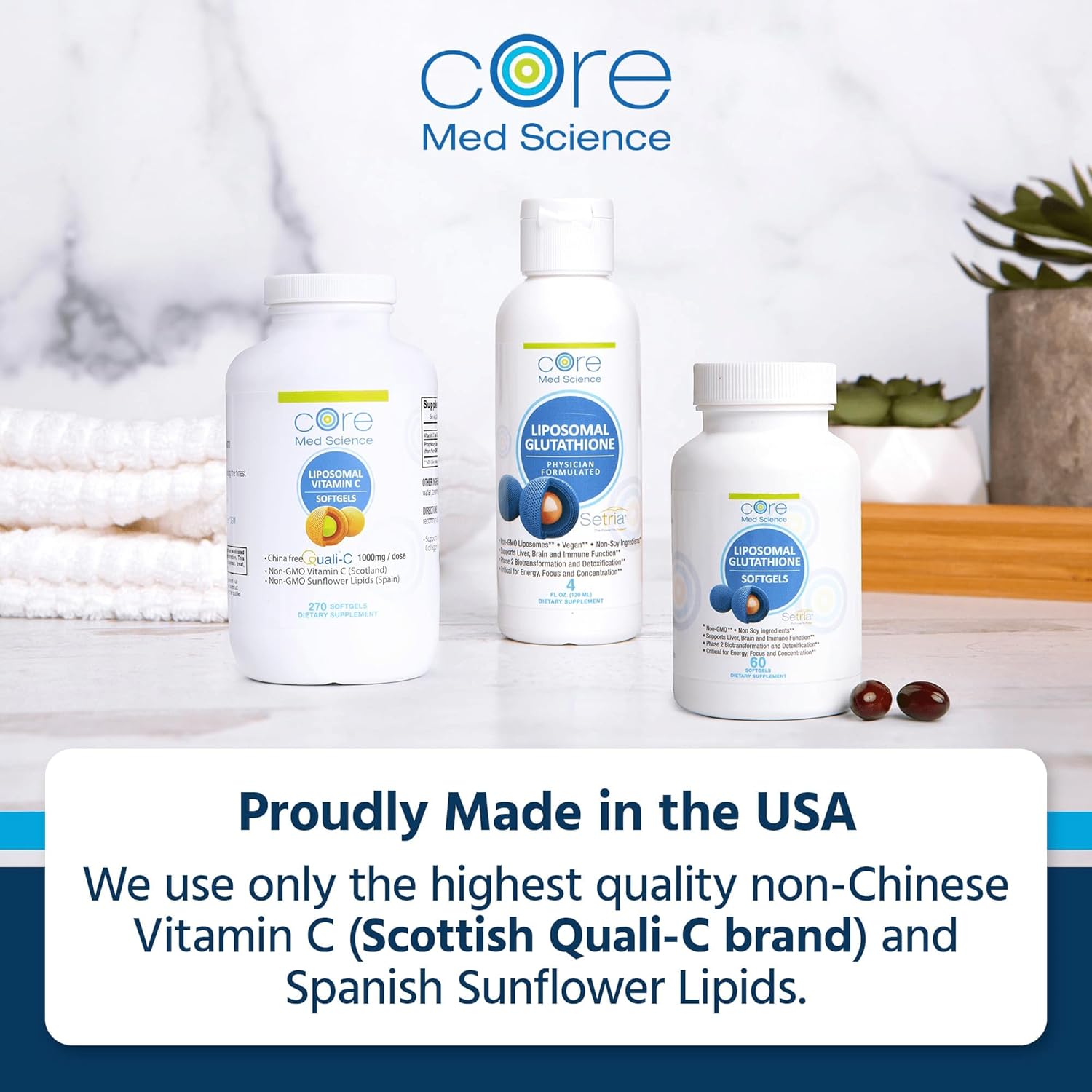 Non-GMO Liposomal Vitamin C 1000mg Softgels for Healthy Skin & Immune Support - Core Med Science - 90 Count