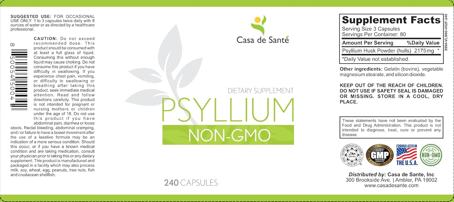 Non-GMO Low FODMAP Fiber Supplement Capsules by Casa de Sante