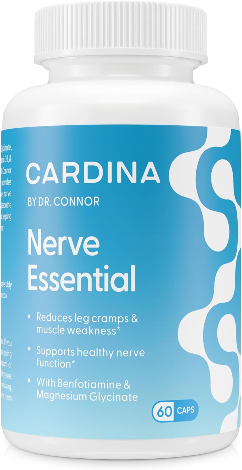 Non-GMO Magnesium Glycinate Supplements with Benfotiamine, Vitamin B6, B12, D3 - 60 Capsules - Nerve Support for Calf and Leg Cramps - Vegan and Gluten Free Magnesium Supplement for Women and Men
