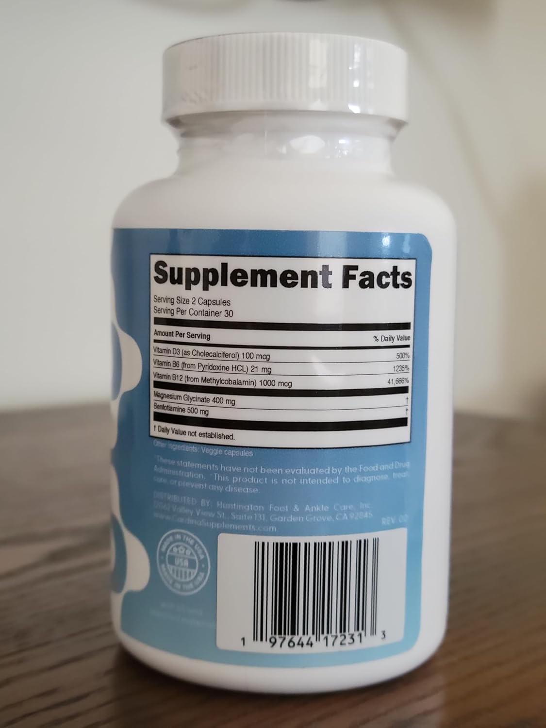 Non-GMO Magnesium Glycinate Supplements with Benfotiamine, Vitamin B6, B12, D3 - 60 Capsules - Nerve Support for Calf and Leg Cramps - Vegan and Gluten Free Magnesium Supplement for Women and Men