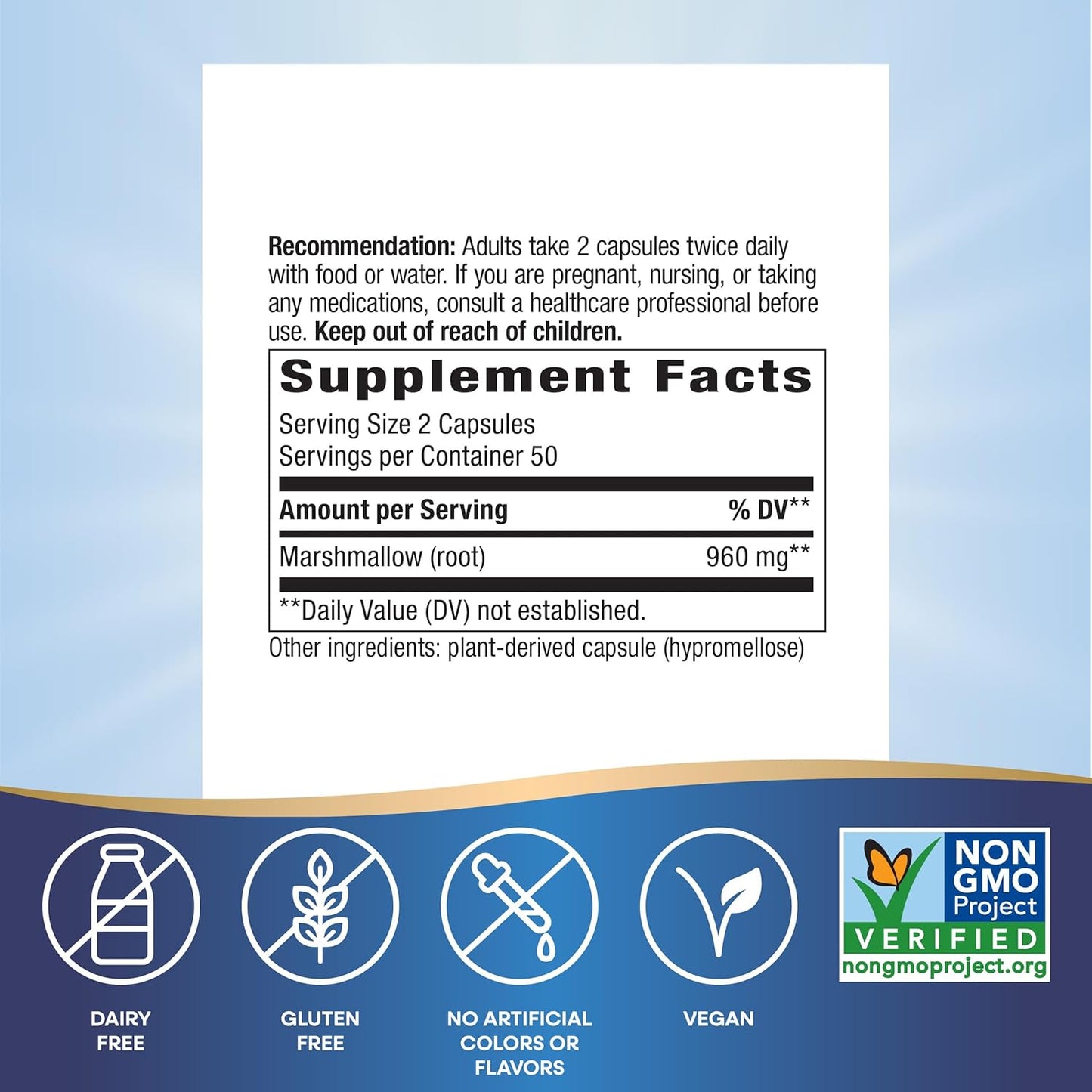 Non-GMO Marshmallow Root Capsules for Digestive Support - Vegan Friendly Supplement by Nature's Way