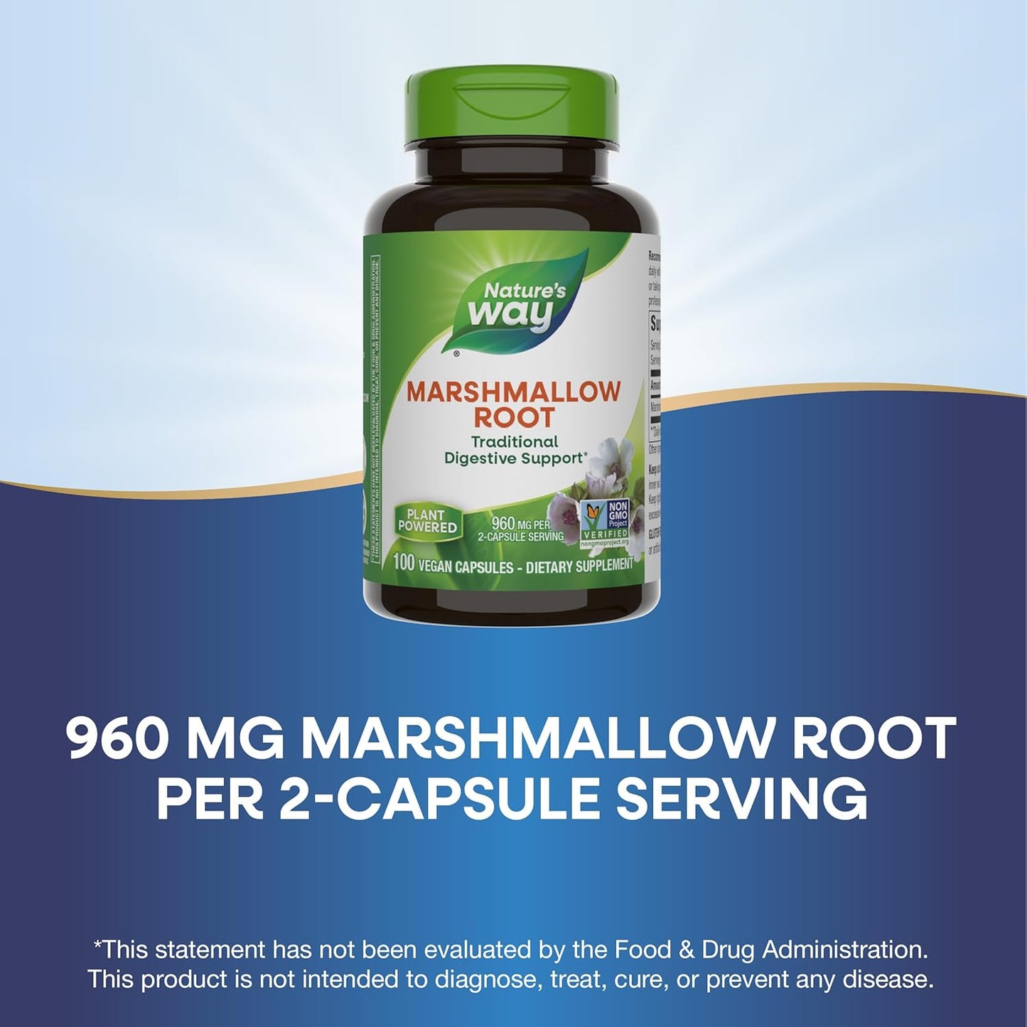 Non-GMO Marshmallow Root Capsules for Digestive Support - Vegan Friendly Supplement by Nature's Way
