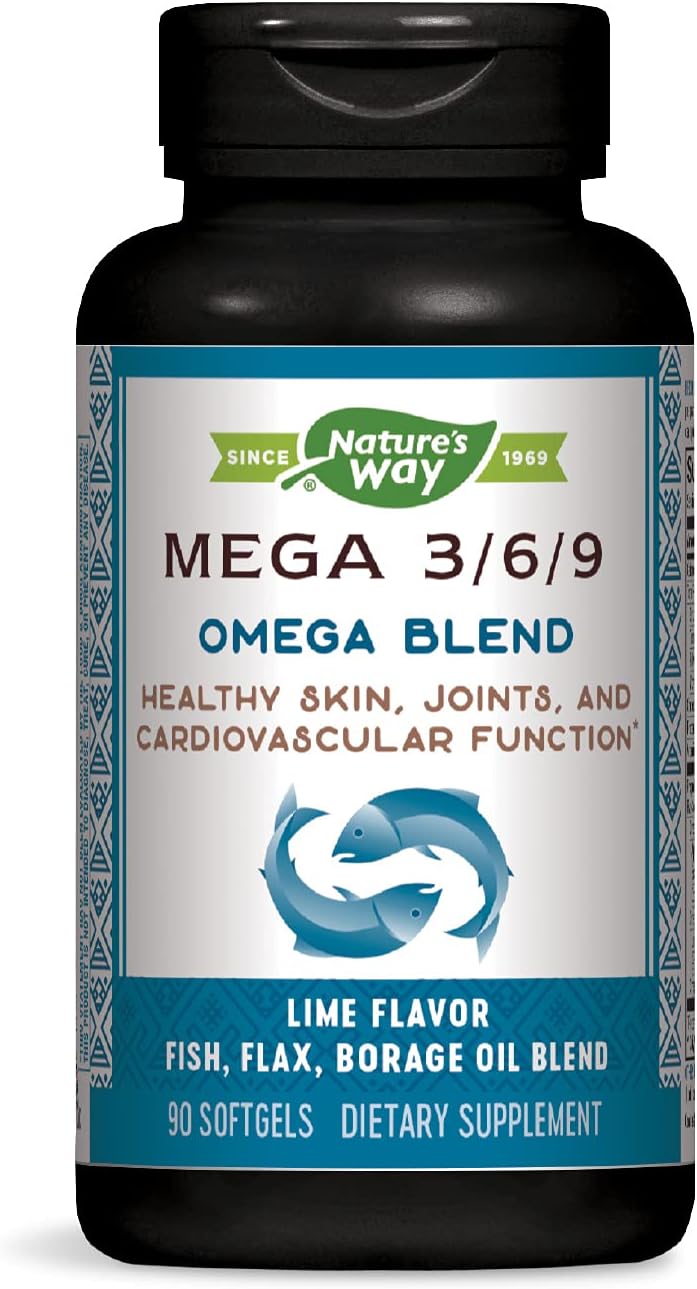 Non-GMO Nature's Way Omega 3-6-9 Blend with Fish, Flax, and Borage Oils - Lime Flavor, 90 Count
