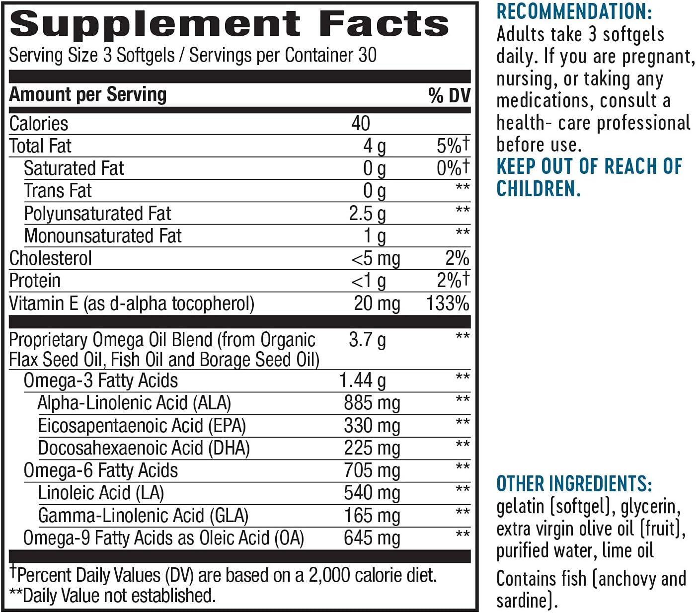 Non-GMO Nature's Way Omega 3-6-9 Blend with Fish, Flax, and Borage Oils - Lime Flavor, 90 Count