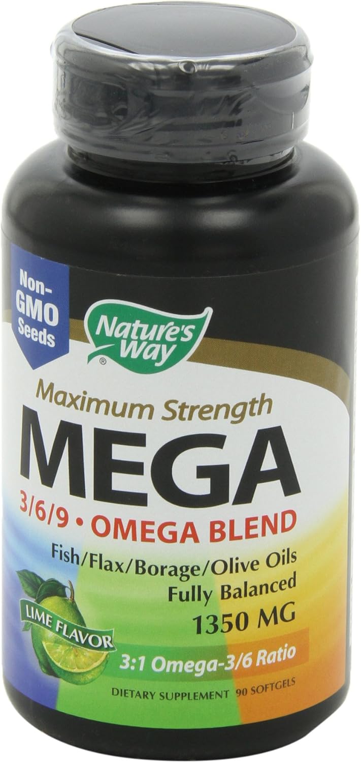 Non-GMO Nature's Way Omega 3-6-9 Blend with Fish, Flax, and Borage Oils - Lime Flavor, 90 Count