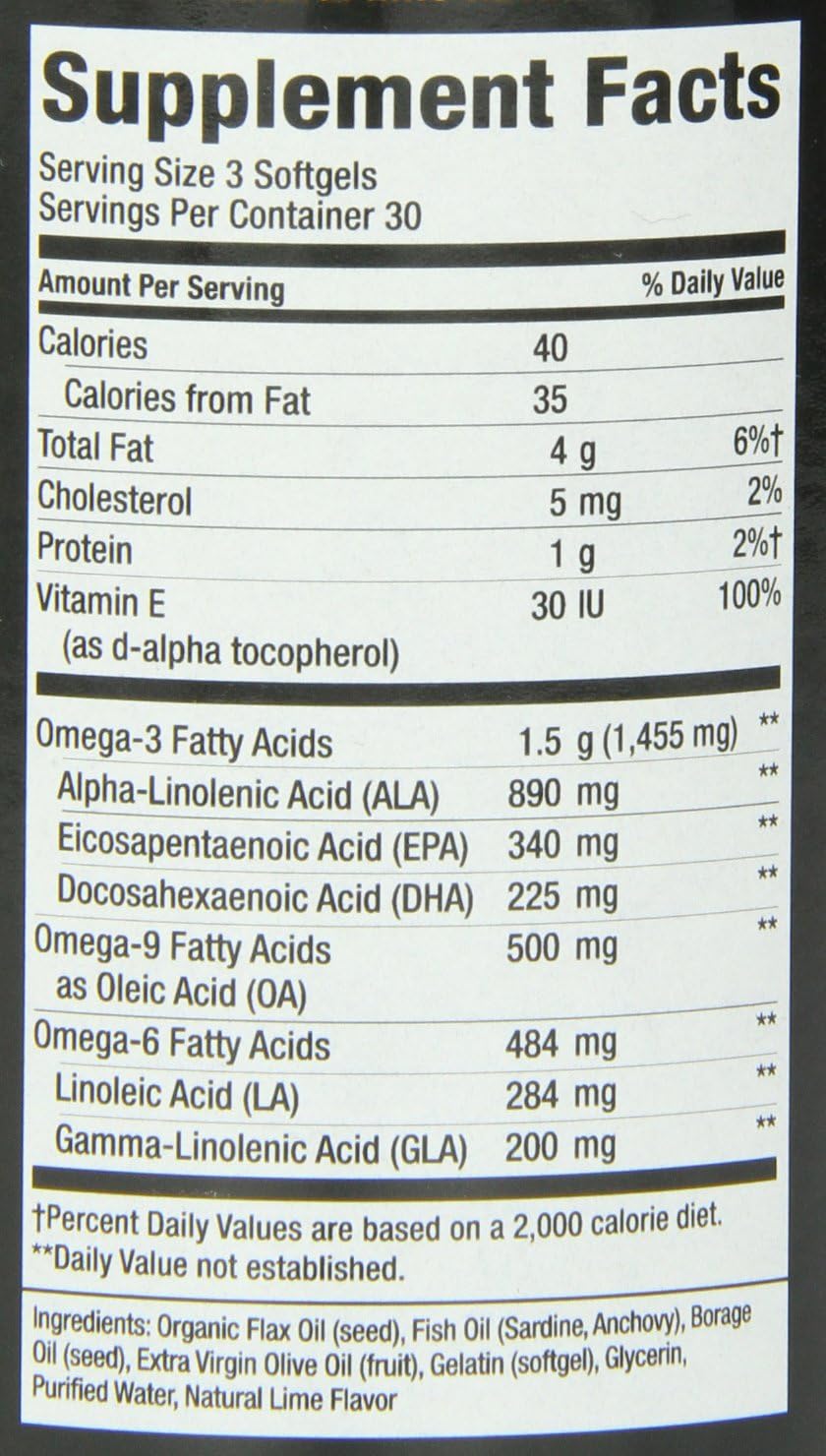 Non-GMO Nature's Way Omega 3-6-9 Blend with Fish, Flax, and Borage Oils - Lime Flavor, 90 Count