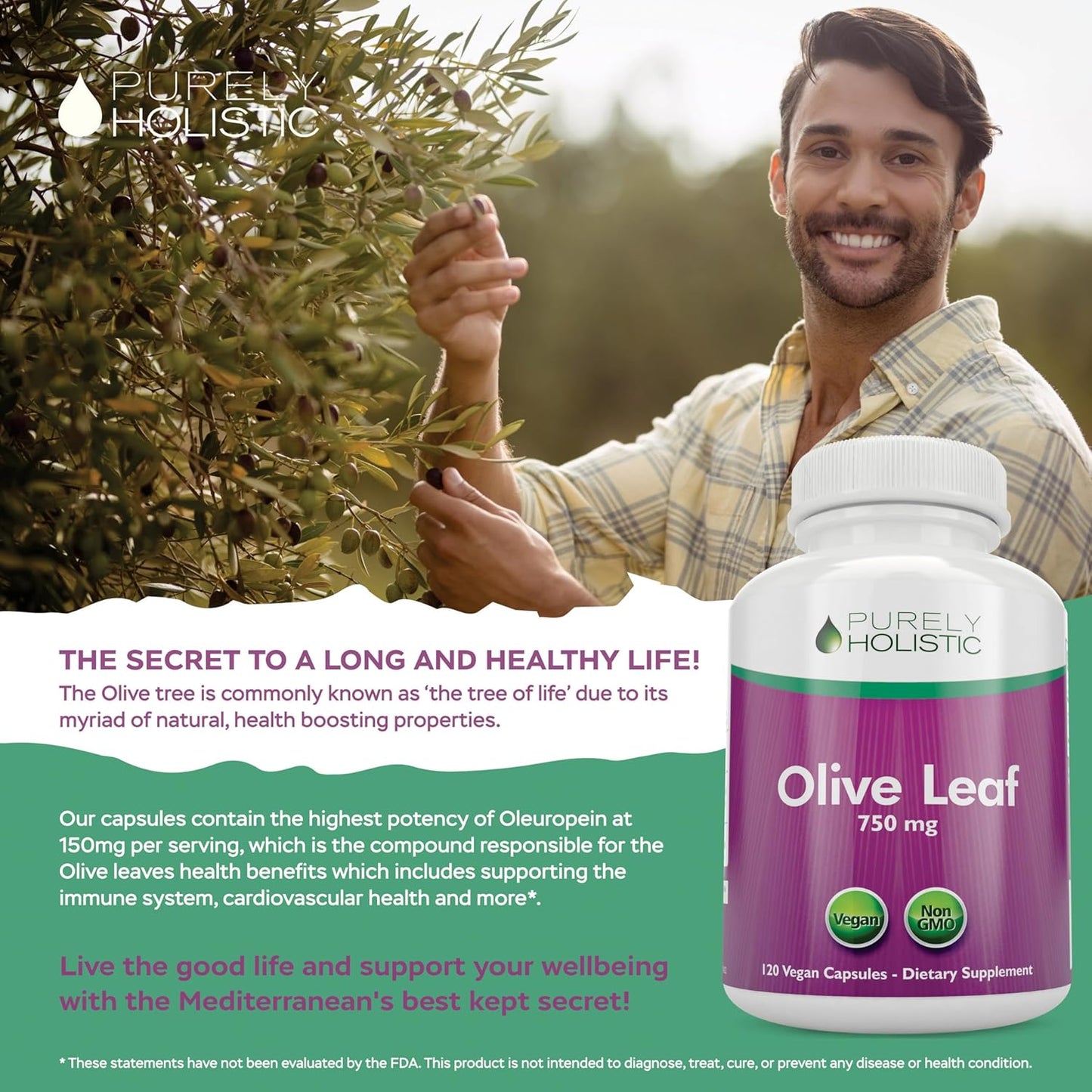 Non-GMO Olive Leaf Extract 750mg Capsules - High Strength 20% Oleuropein - Vegan Friendly - 4 Month Supply