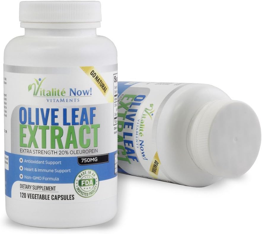Non-GMO Olive Leaf Extract Capsules - Immune Support Supplement with 20% Oleuropein - 750mg Super Strength - 120 Count - Up to 4 Months Supply - Vegetarian Formula by Vitalité Now!