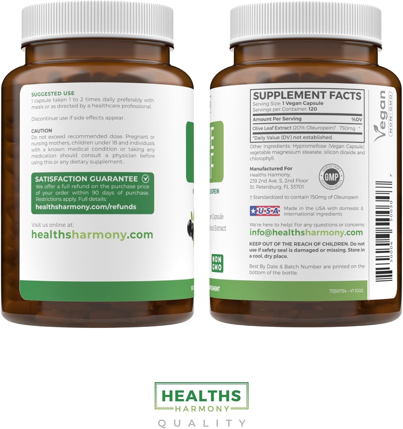 Non-GMO Olive Leaf Extract Super Strength Supplement - 750mg - Immune Support, Skin Health, Antioxidants - Vegetarian Capsules - 120 Count