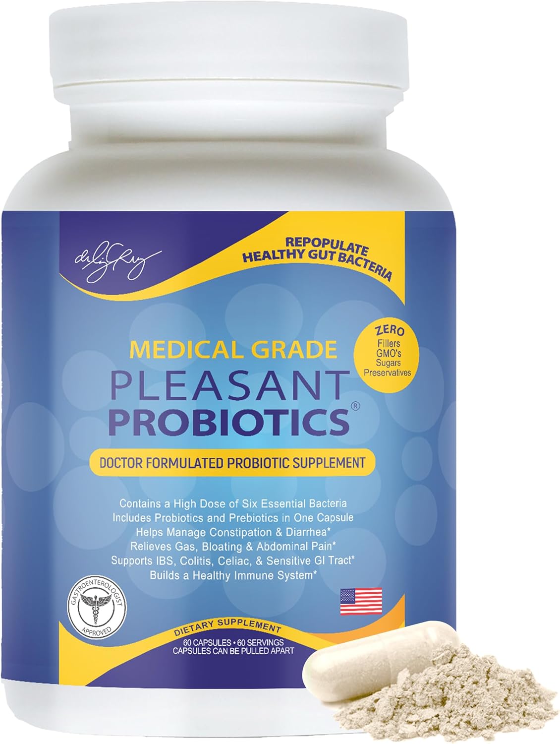 Non-GMO Probiotic Blend Dietary Supplements for Women, Men, and Children - 60 Veggie Capsules by Dr. Liz Cruz