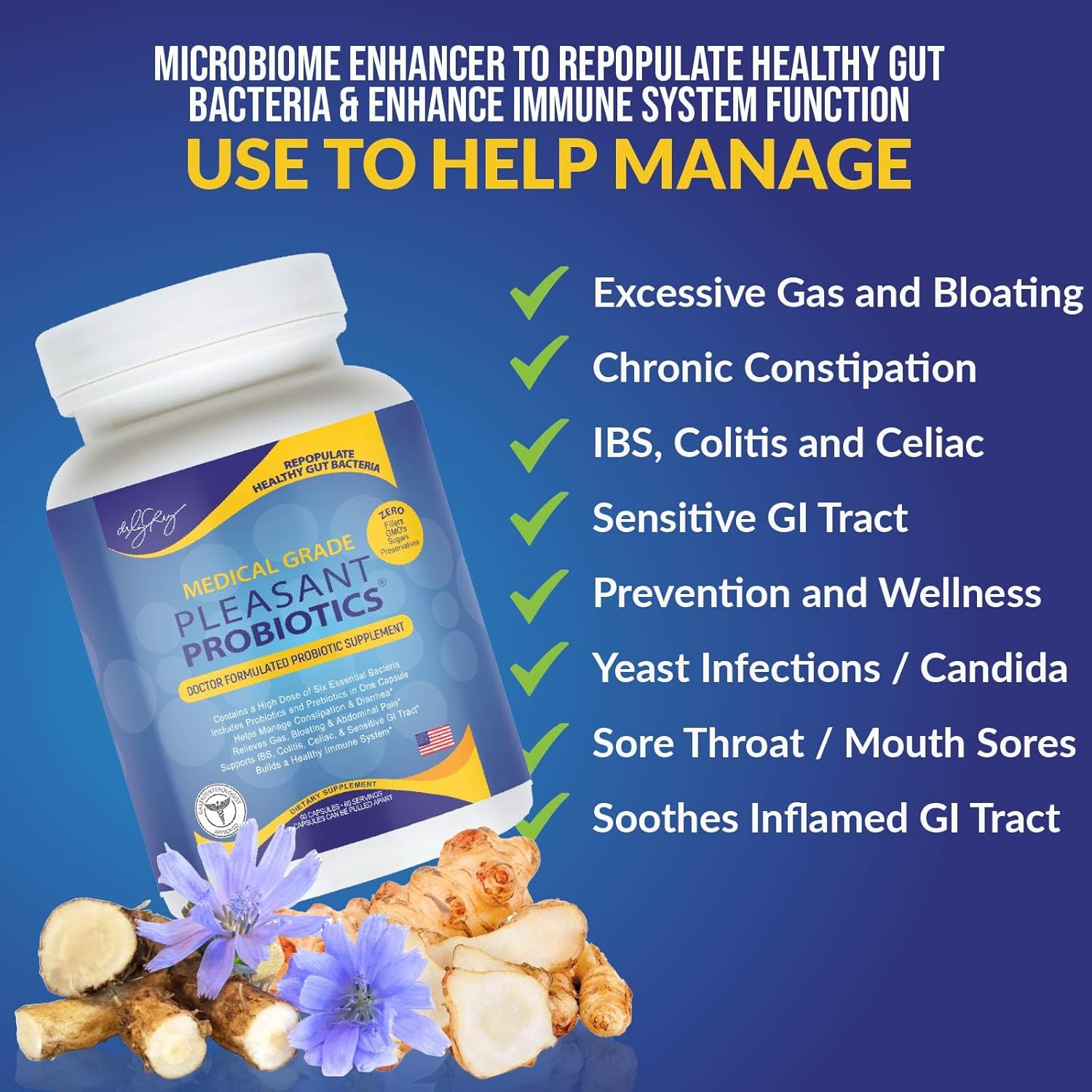 Non-GMO Probiotic Blend Dietary Supplements for Women, Men, and Children - 60 Veggie Capsules by Dr. Liz Cruz