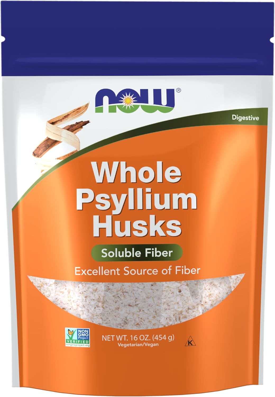 Non-GMO Project Verified NOW Foods Whole Psyllium Husks Supplements, 16-Ounce, High Soluble Fiber Content