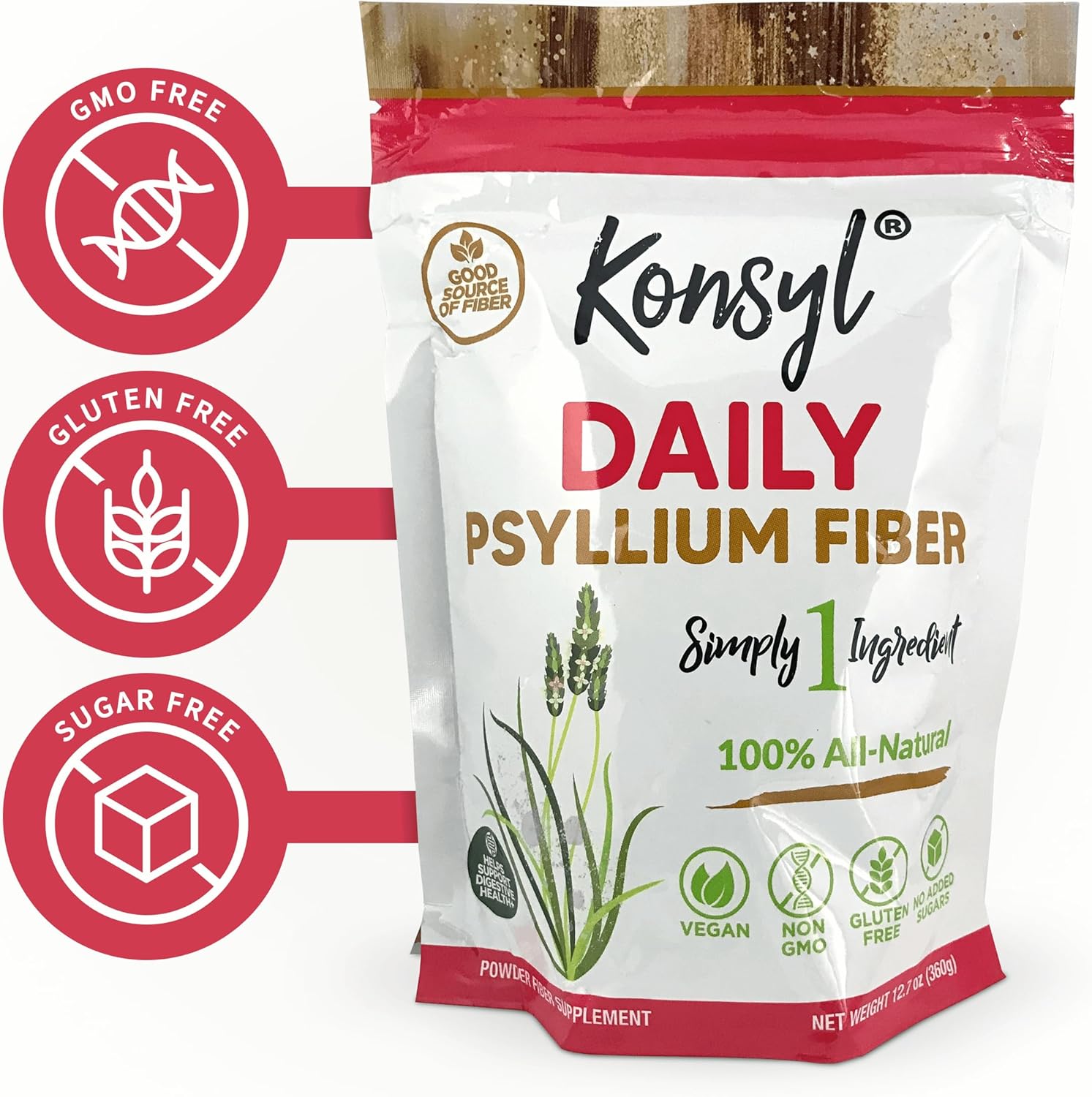 Non-GMO Psyllium Fiber Powder 360g - Vegan Keto-Friendly Supplement for Digestive Health