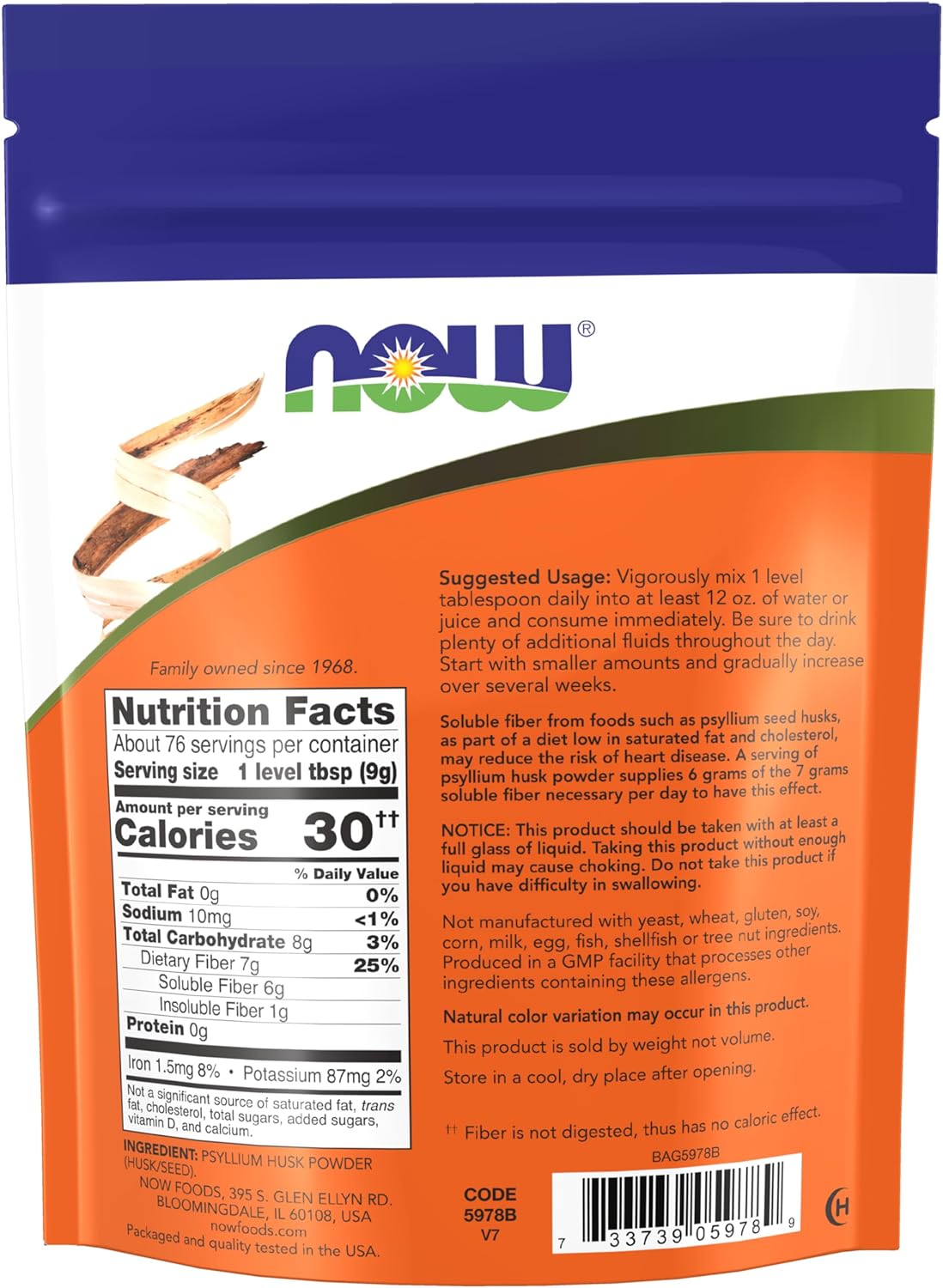 Non-GMO Psyllium Husk Powder Supplement by NOW Foods - 24-Ounce Soluble Fiber