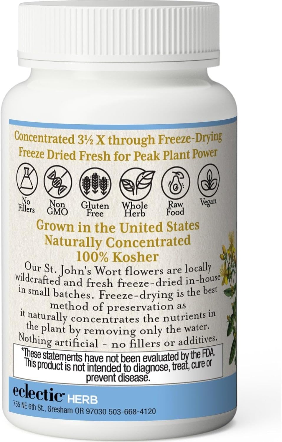 Non-GMO Raw Fresh Freeze-Dried St. John's Wort Capsules | Herbal Mood Support Supplement - 90 Count