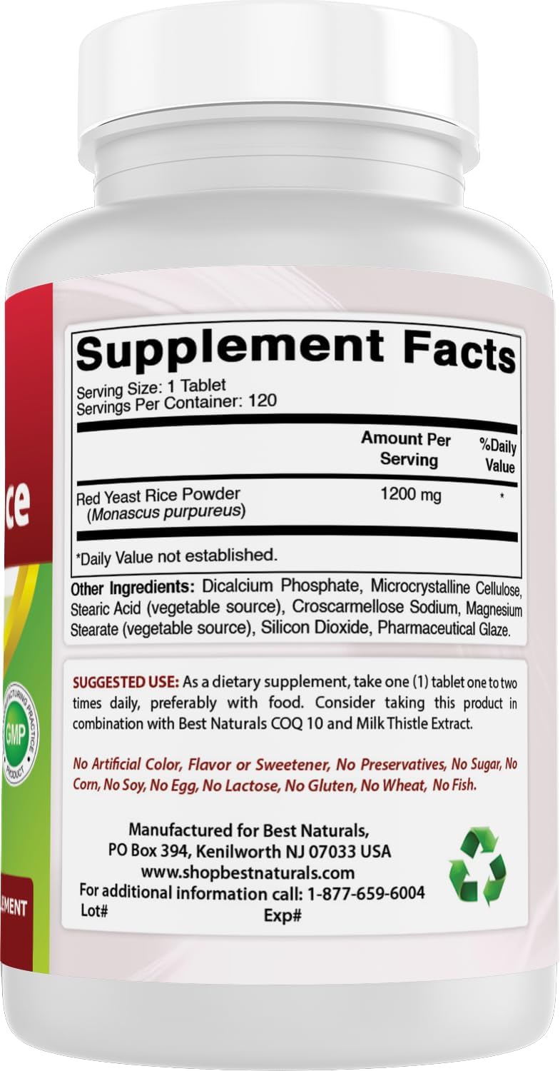 Non-GMO Red Yeast Rice 1200mg - 120 Tablets, Citrinin Free & Non-Irradiated - Top Quality Supplement