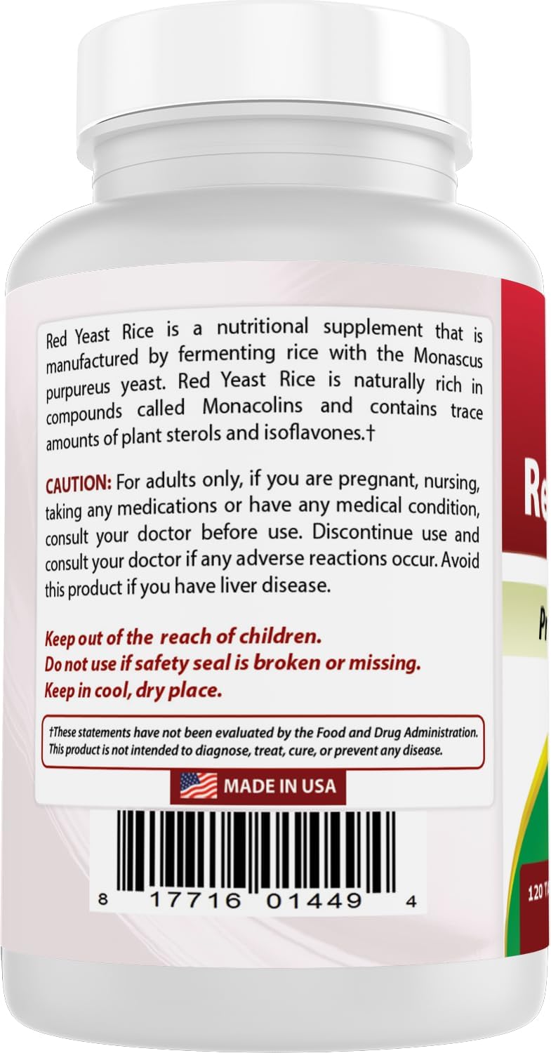 Non-GMO Red Yeast Rice 1200mg - 120 Tablets, Citrinin Free & Non-Irradiated - Top Quality Supplement