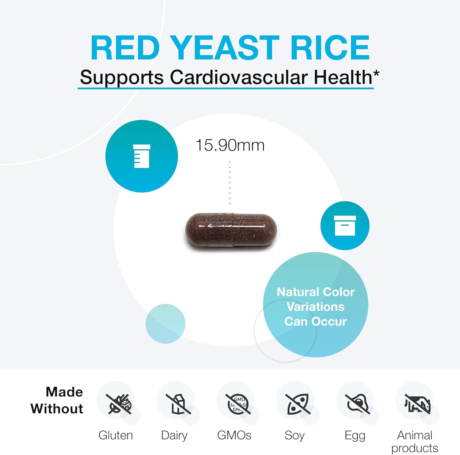 Non-GMO Red Yeast Rice Supplement for Cardiovascular Support - Maintain Healthy Blood Lipid & Cholesterol Levels - Citrinin-Free (60 Capsules)