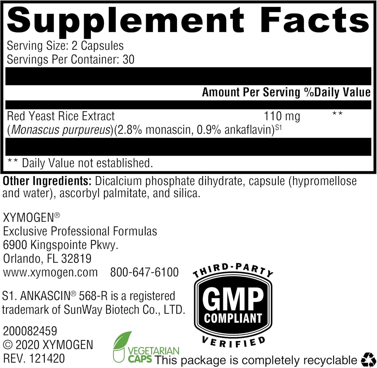 Non-GMO Red Yeast Rice Supplement for Cardiovascular Support - Maintain Healthy Blood Lipid & Cholesterol Levels - Citrinin-Free (60 Capsules)