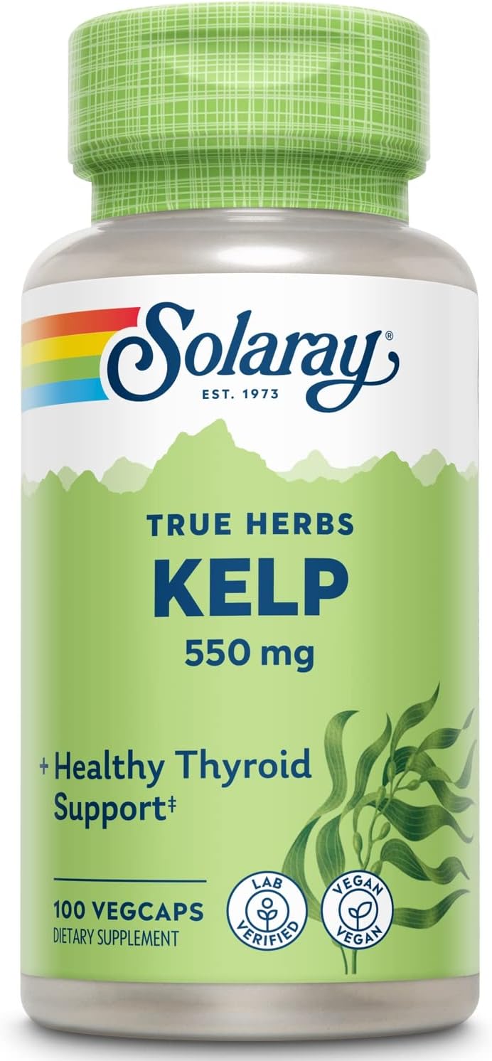 Non-GMO Solaray Kelp 550 mg with Folic Acid for Thyroid, Energy & Metabolism - 100 VegCaps x2
