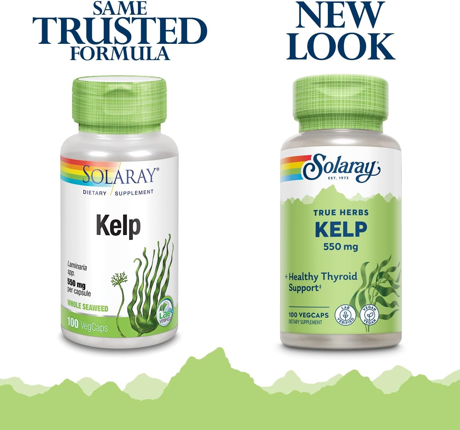 Non-GMO Solaray Kelp 550 mg with Folic Acid for Thyroid, Energy & Metabolism - 100 VegCaps x2