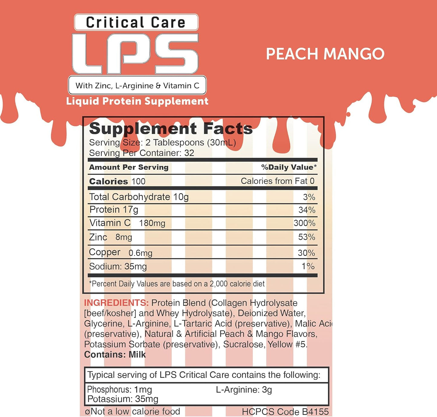 Non-GMO Sugar-Free Liquid Collagen & Whey Protein Supplement for Healthy Skin & Hair - Peach Mango Flavor