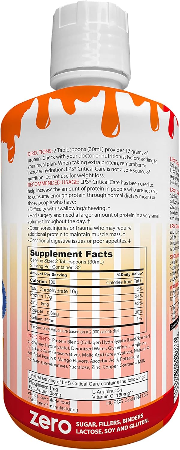 Non-GMO Sugar-Free Liquid Collagen & Whey Protein Supplement for Healthy Skin & Hair - Peach Mango Flavor