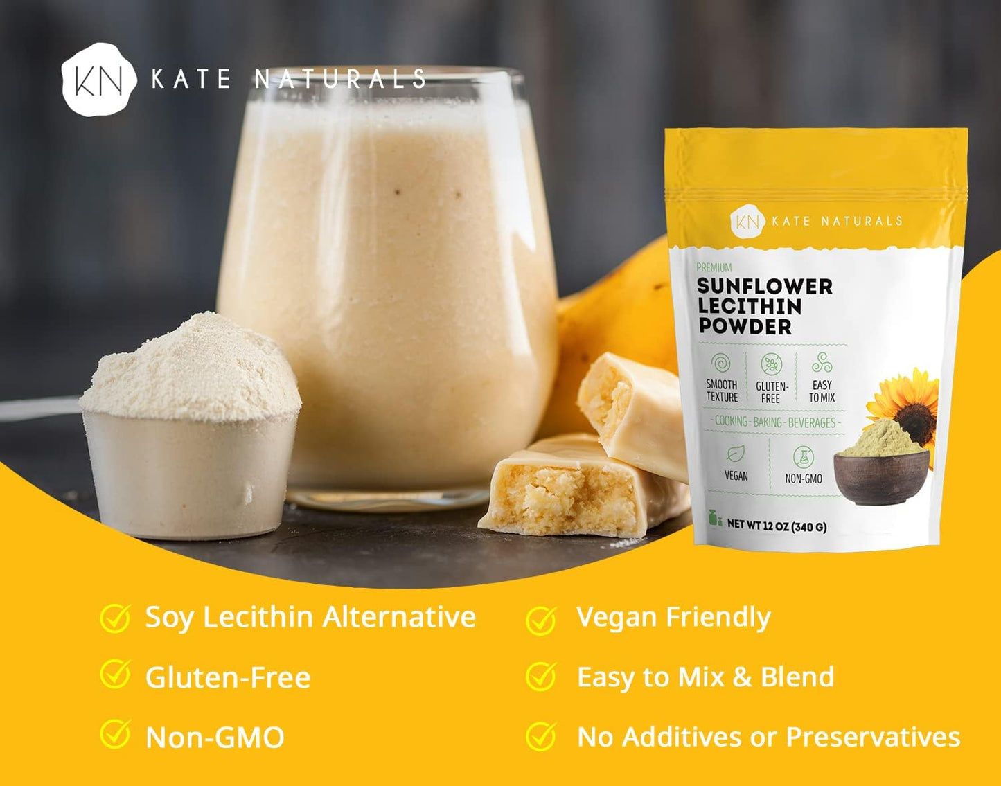 Non-GMO Sunflower Lecithin Powder for Baking, Cooking, and Lactation Support - Soy Lecithin Substitute (12 oz)