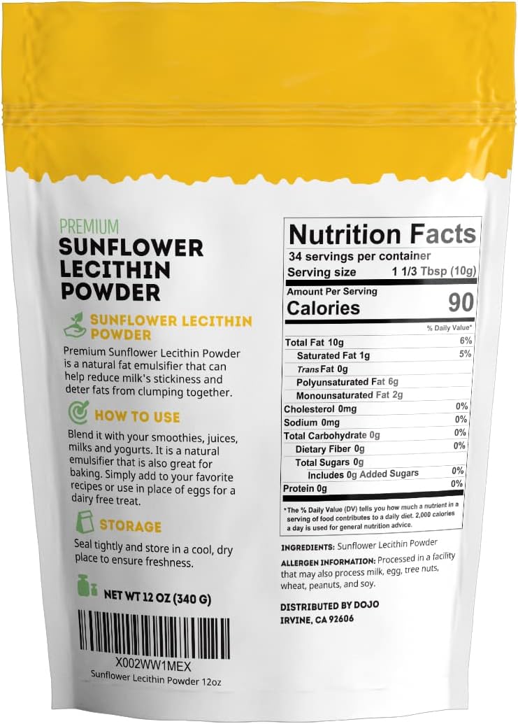 Non-GMO Sunflower Lecithin Powder for Baking, Cooking, and Lactation Support - Soy Lecithin Substitute (12 oz)