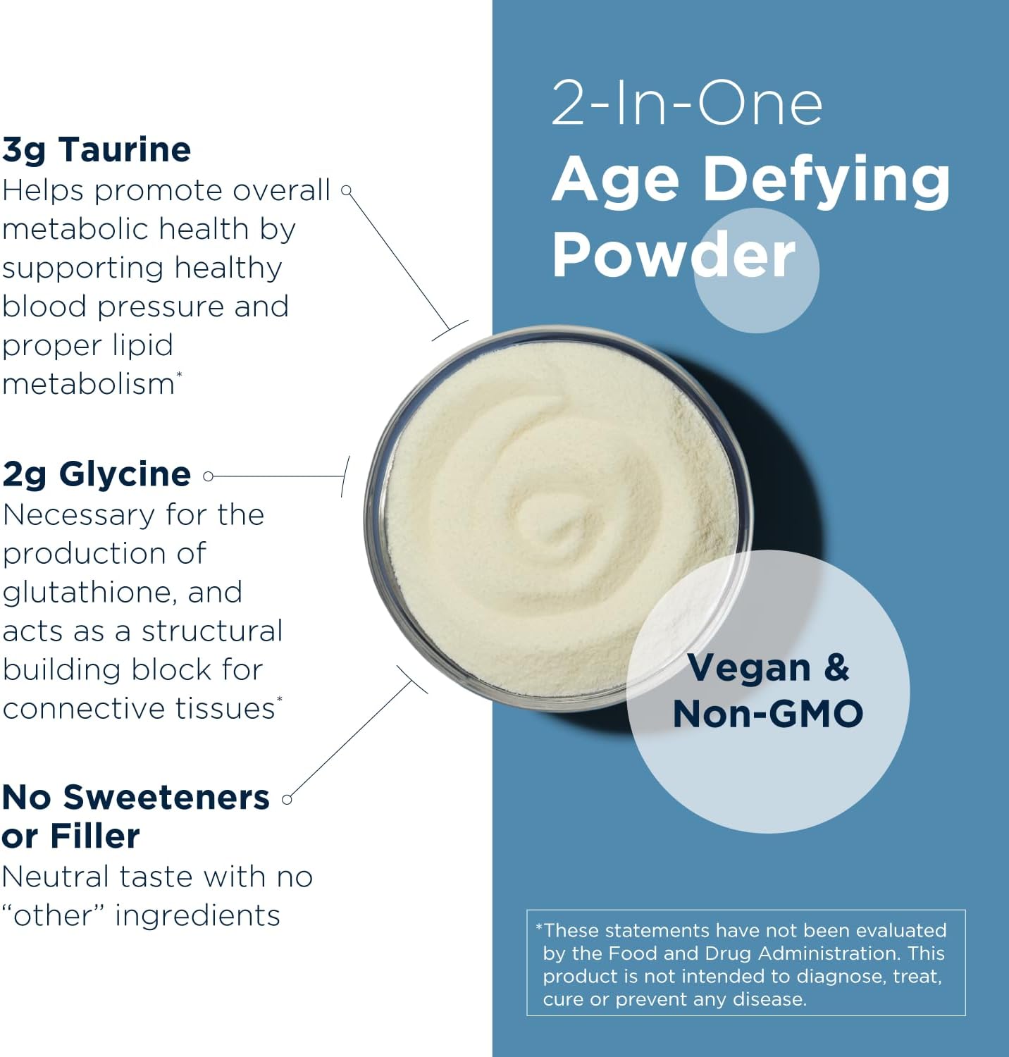 Non-GMO Taurine and Glycine Powder for Healthy Aging - Supports Cellular, Metabolic, and Heart Health - Unflavored Amino Acid Supplement (250 g)