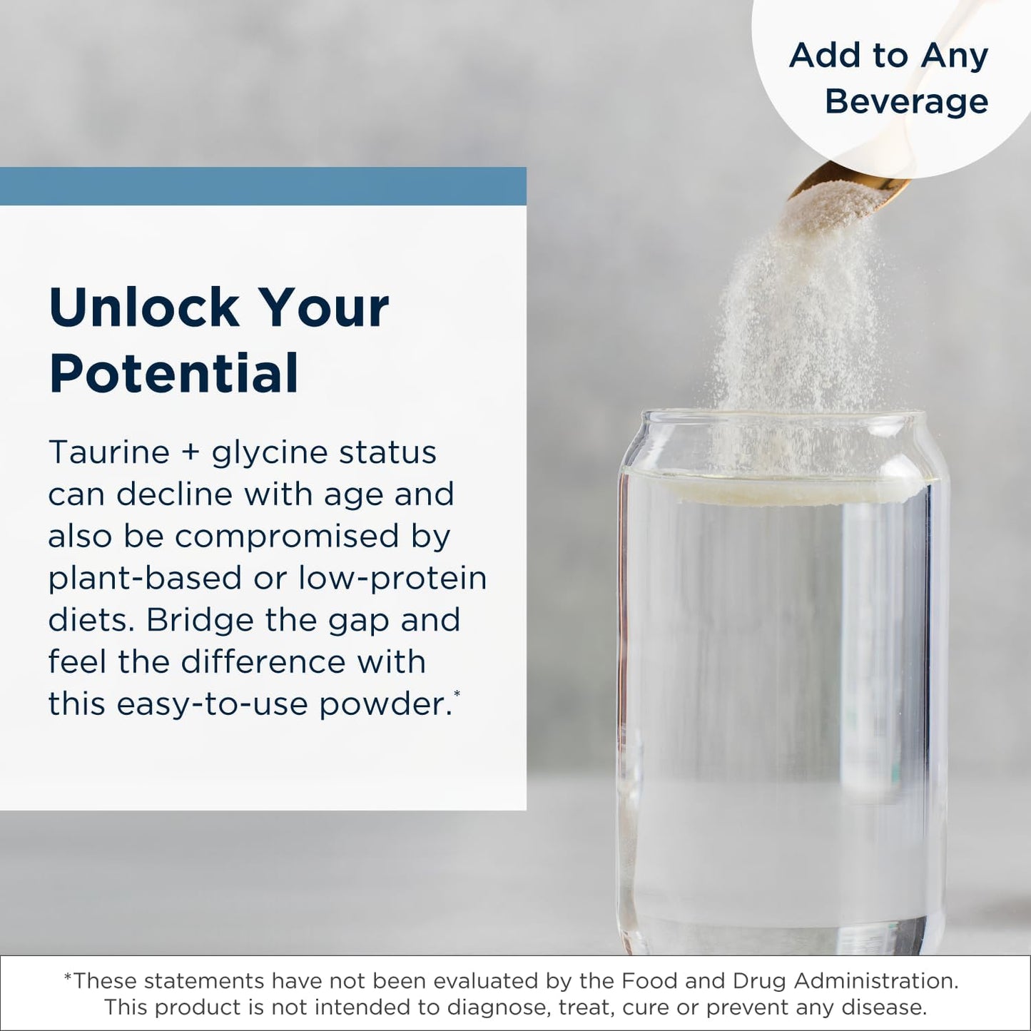 Non-GMO Taurine and Glycine Powder for Healthy Aging - Supports Cellular, Metabolic, and Heart Health - Unflavored Amino Acid Supplement (250 g)