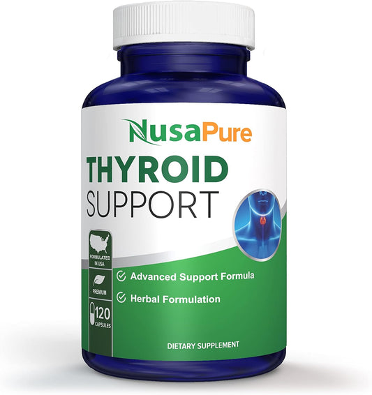 Non-GMO Thyroid Support Supplement with Ashwagandha, Iodine, Zinc, Kelp, Vitamin B12, L-Tyrosine, Selenium, and Copper - 120 Capsules by NusaPure