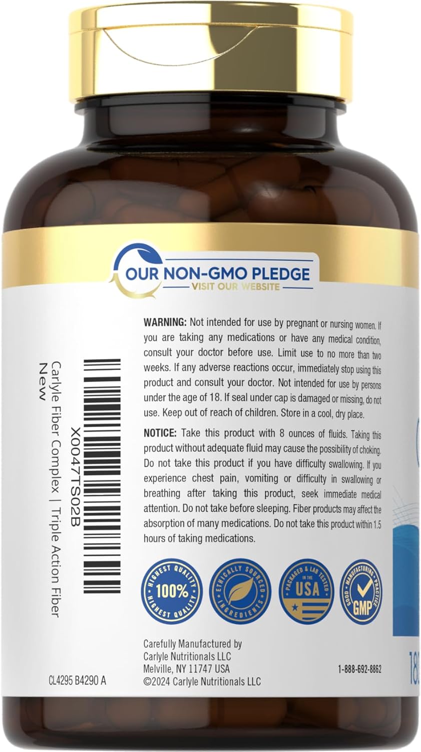 Non-GMO Triple Action Fiber Supplement | Carlyle Fiber Complex | 180 Capsules