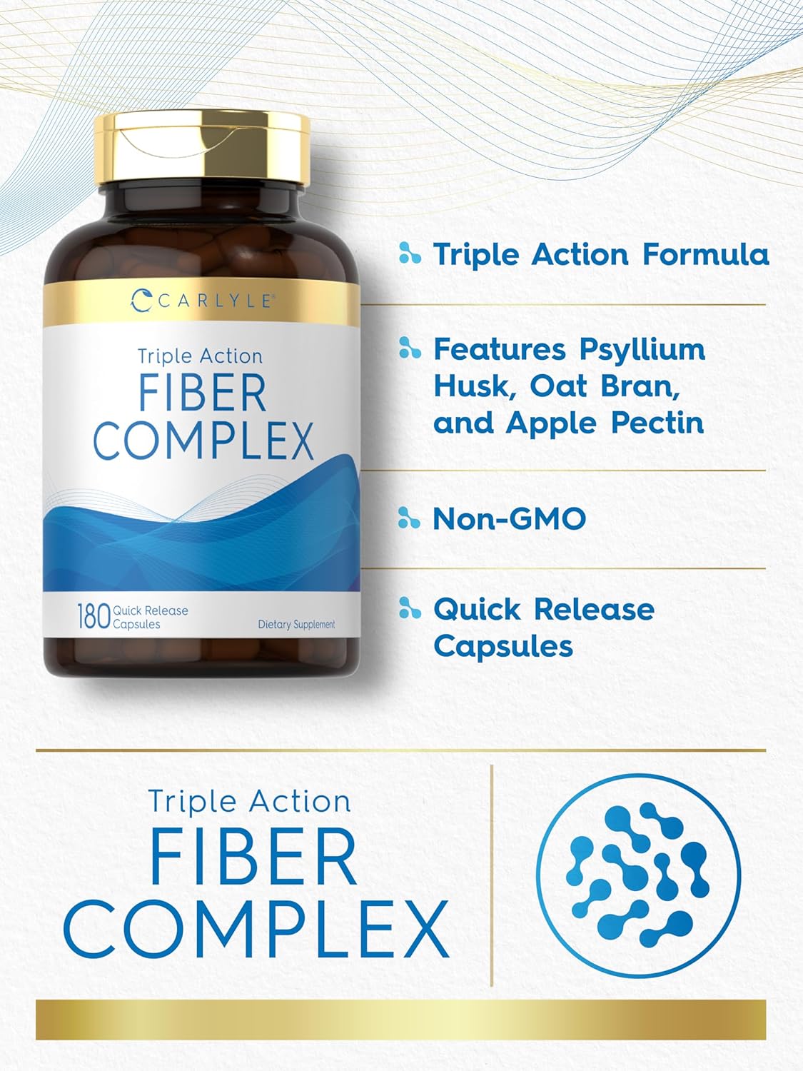 Non-GMO Triple Action Fiber Supplement | Carlyle Fiber Complex | 180 Capsules