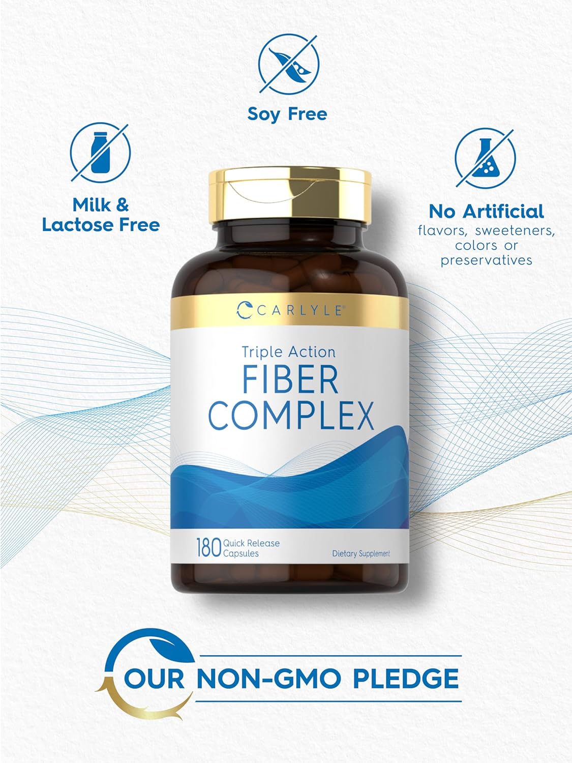 Non-GMO Triple Action Fiber Supplement | Carlyle Fiber Complex | 180 Capsules
