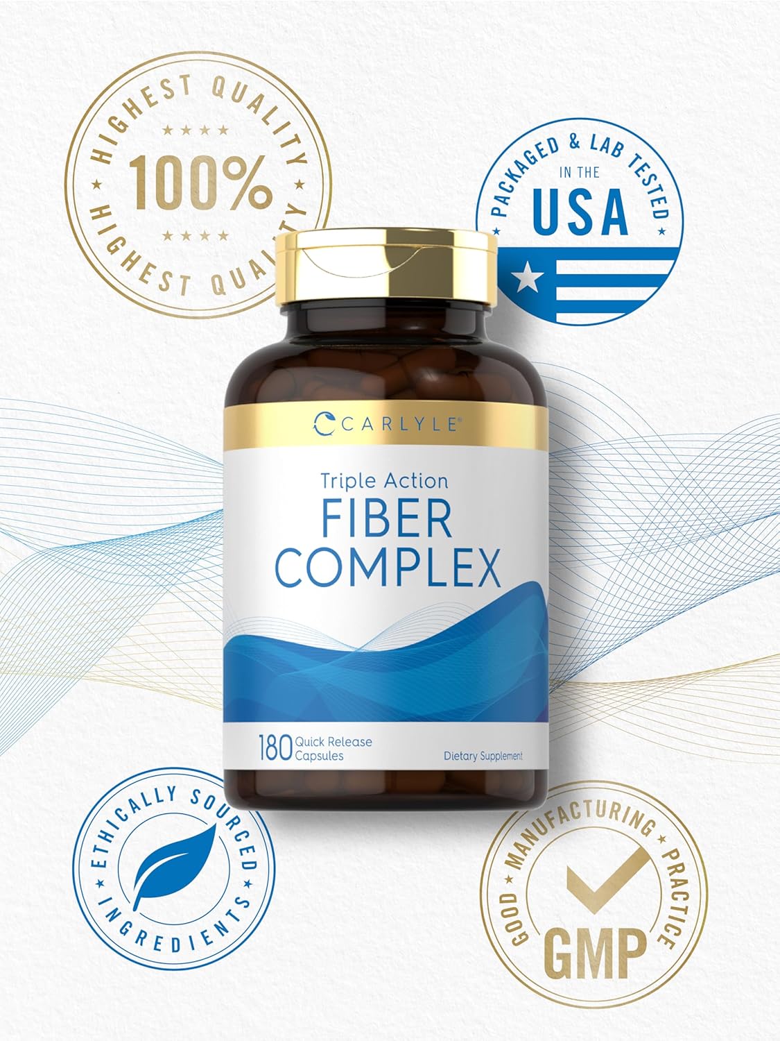 Non-GMO Triple Action Fiber Supplement | Carlyle Fiber Complex | 180 Capsules