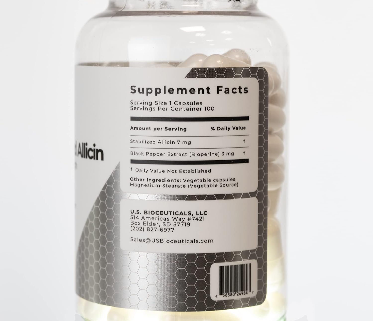 Non-GMO U.S. Bioceuticals Stabilized Allicin - 700,000 mcg Allicin - Lab Tested - cGMP Certified