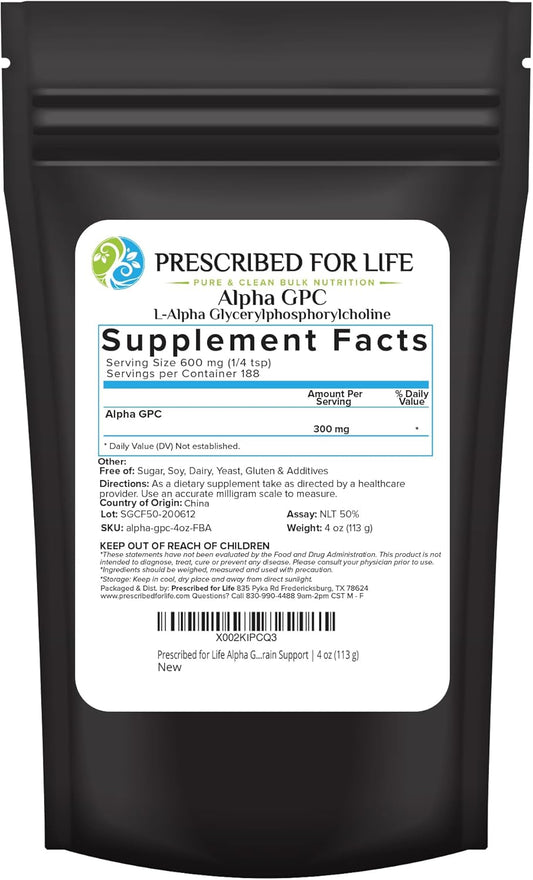 Non-GMO Vegan Alpha GPC Powder for Cognitive Function & Brain Support - 4oz (113g)
