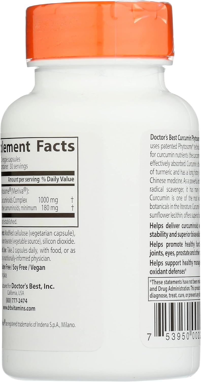 Non-GMO Vegan Curcumin Phytosome with Meriva by Doctor's Best - 60 Veggie Capsules